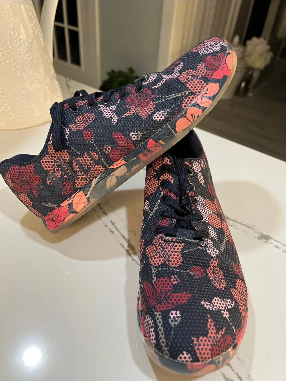 NOBULL Women’s Navy Athletic Sneakers with Coral and Pink Floral Print size W11